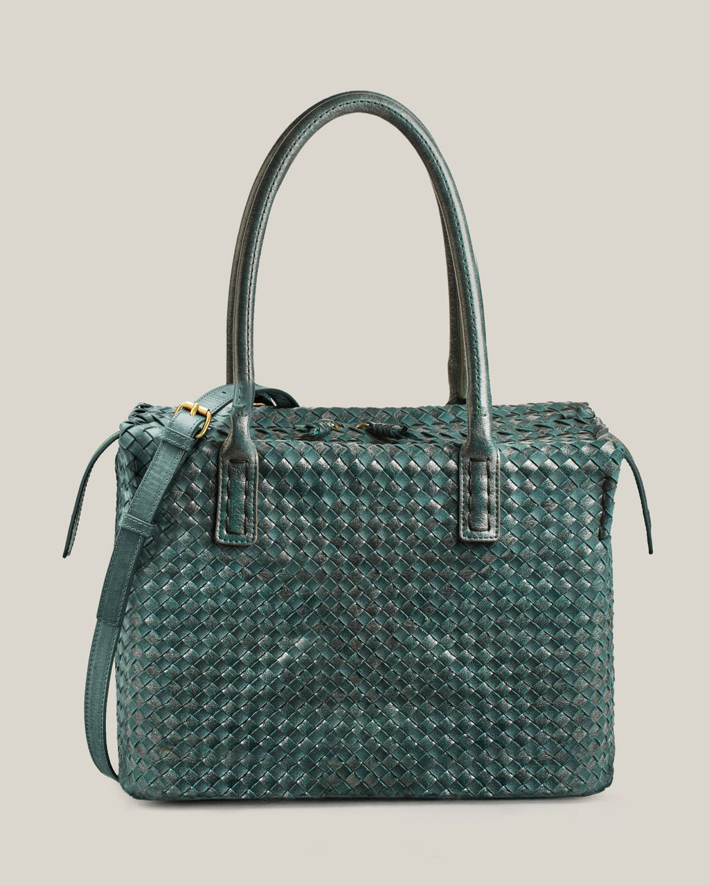 Box L - Bauletto grande in pelle intrecciata jeans