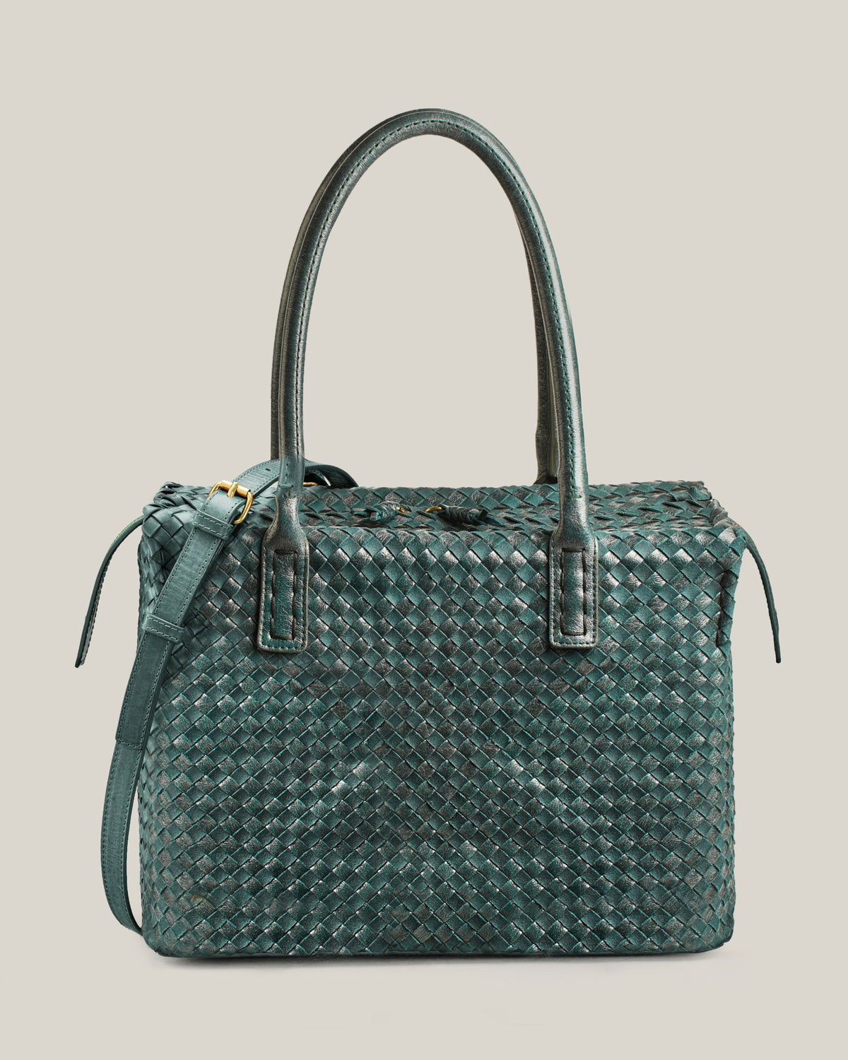 Box L - Bauletto grande in pelle intrecciata jeans