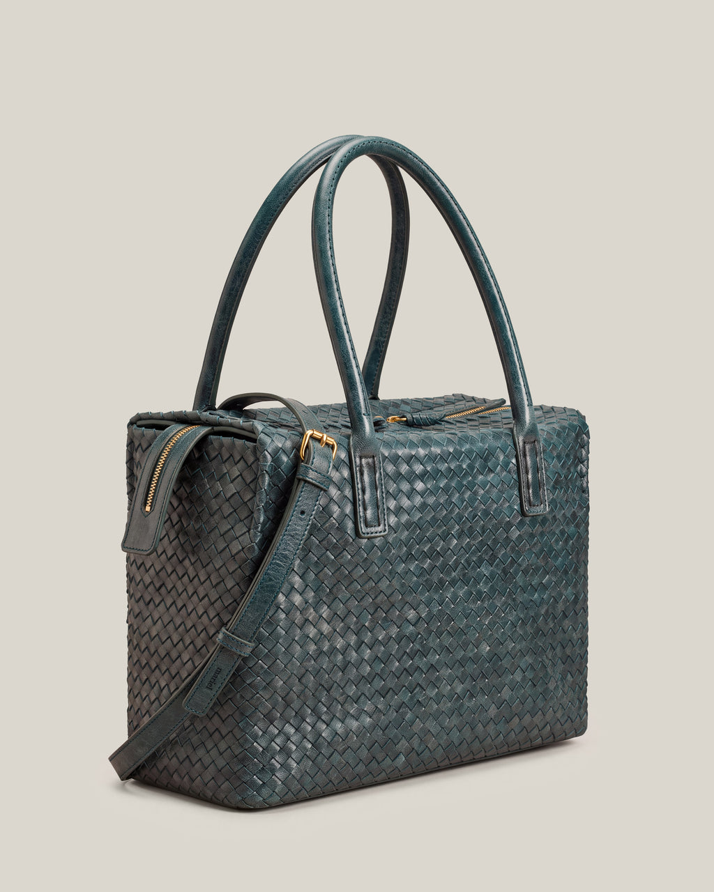 Box L - Bauletto grande in pelle intrecciata jeans
