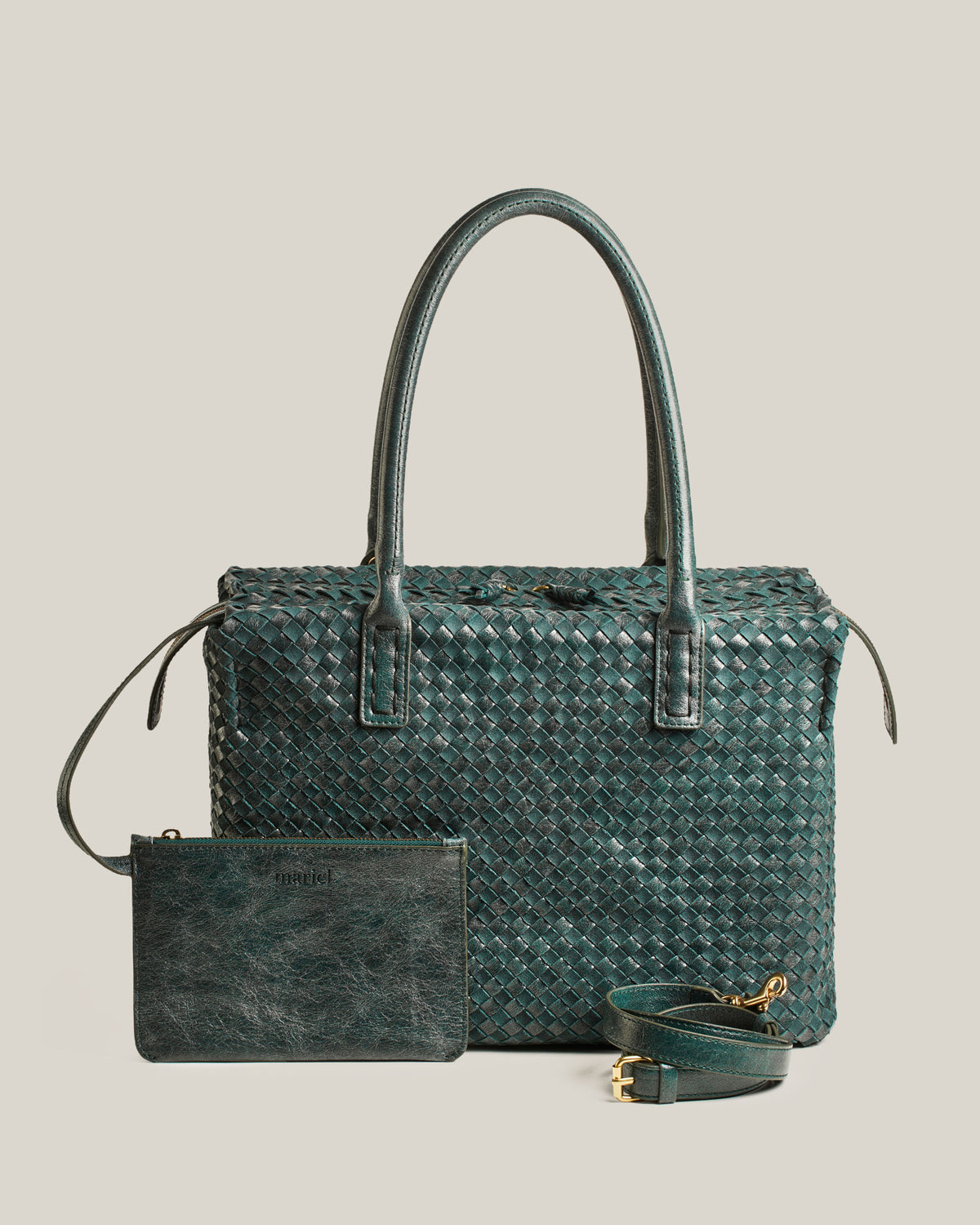 Box L - Bauletto grande in pelle intrecciata jeans