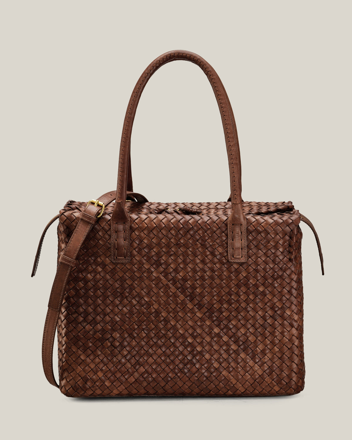Box L - Bauletto grande in vacchetta intrecciata choco