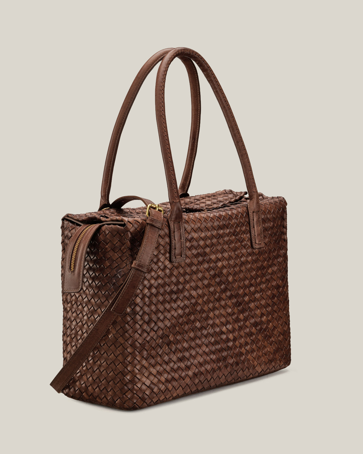 Box L - Bauletto grande in vacchetta intrecciata choco