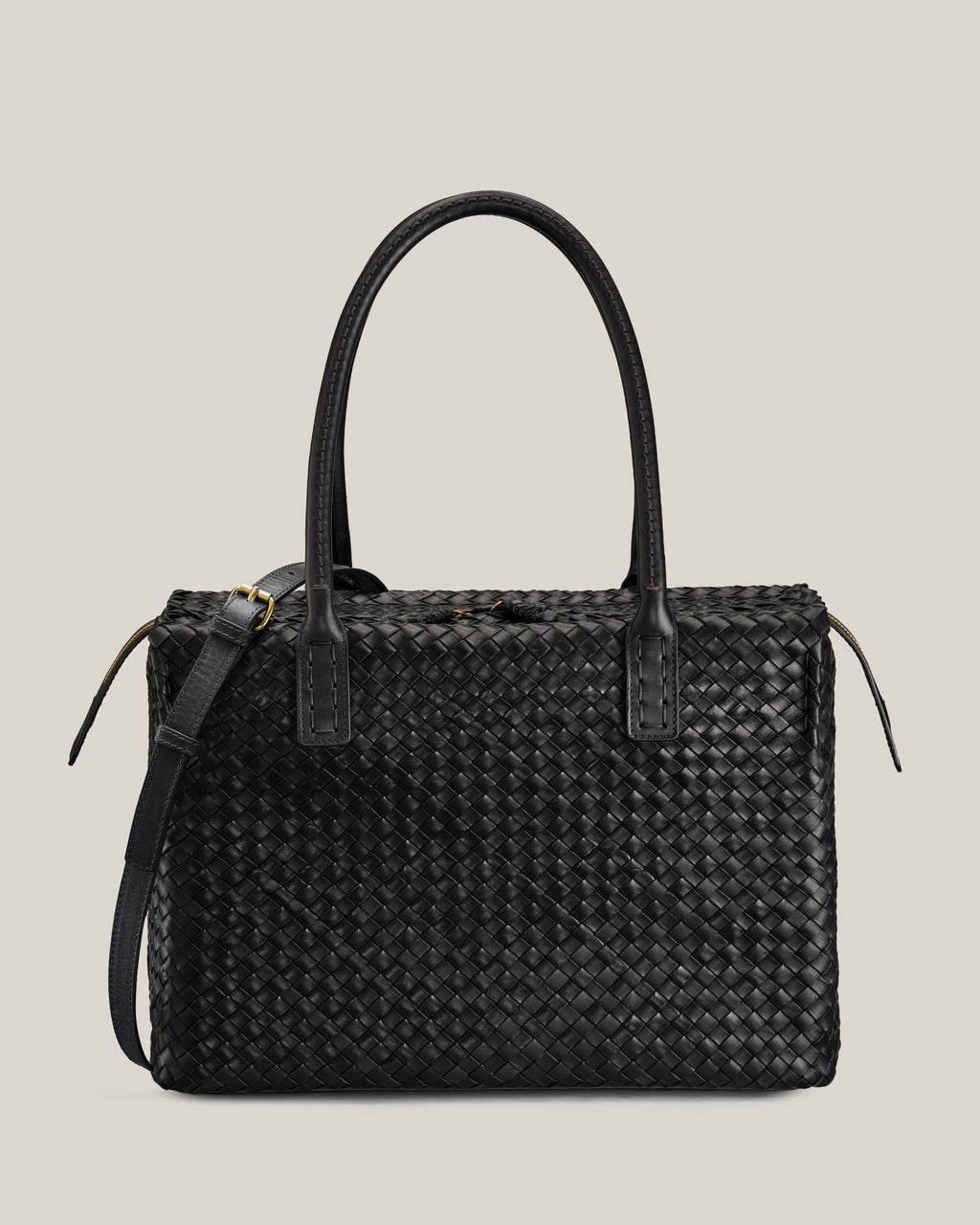 Box L - Bauletto grande in vacchetta intrecciata nera