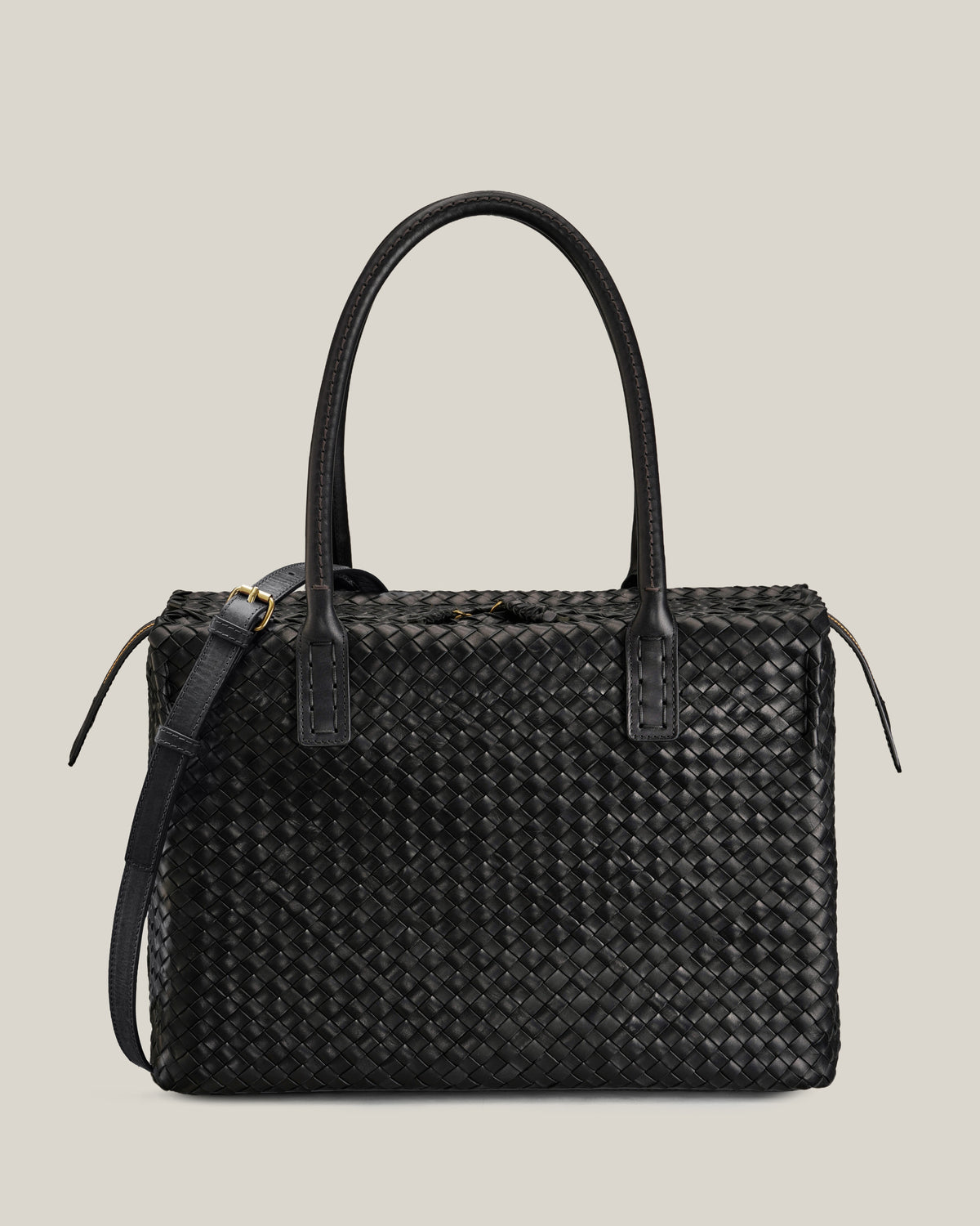 Box L - Bauletto grande in vacchetta intrecciata nera