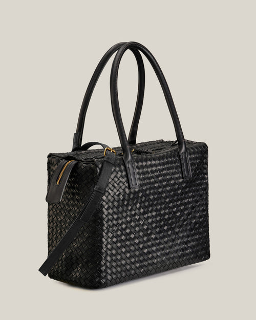 Box L - Bauletto grande in vacchetta intrecciata nera