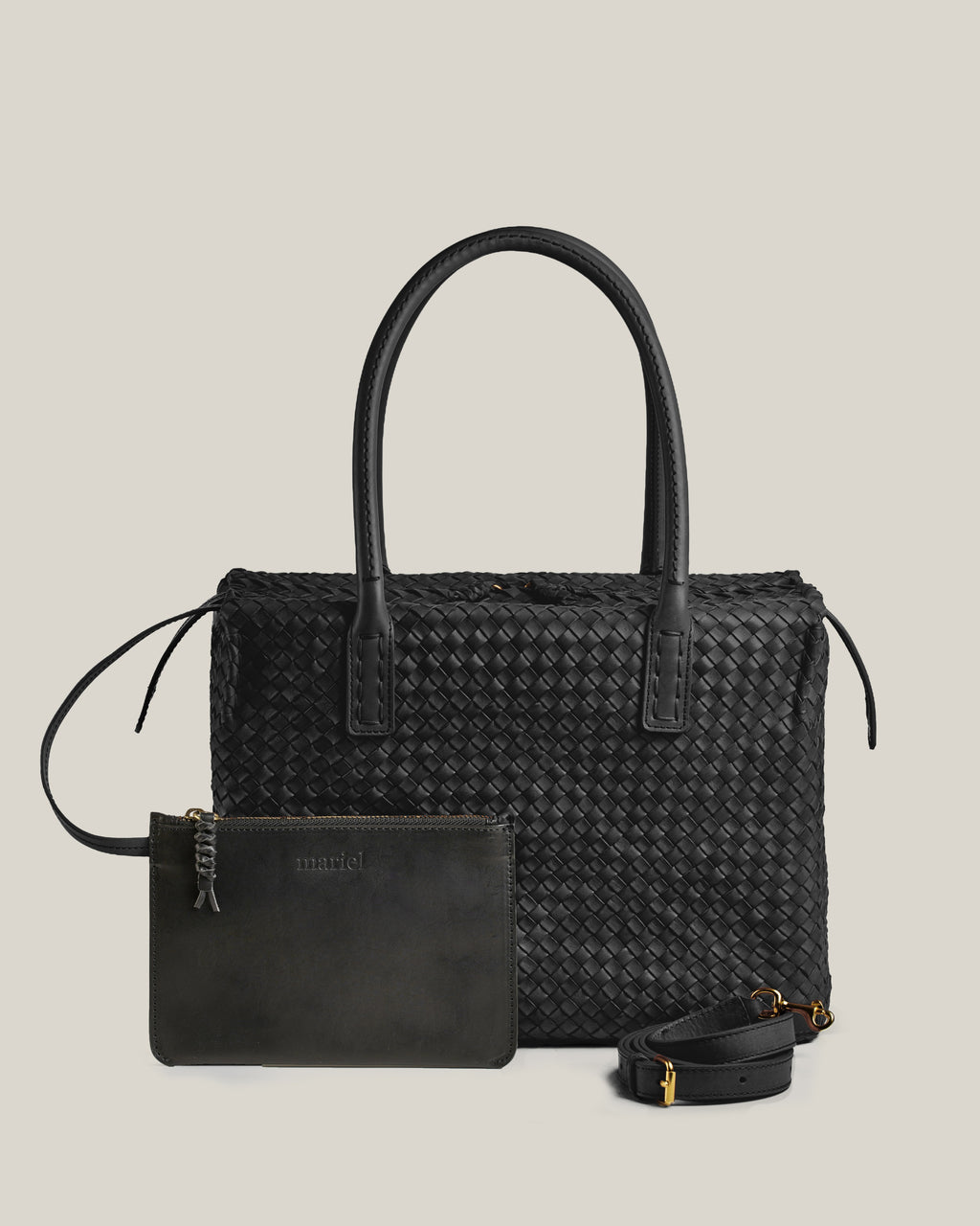 Box L - Bauletto grande in vacchetta intrecciata nera