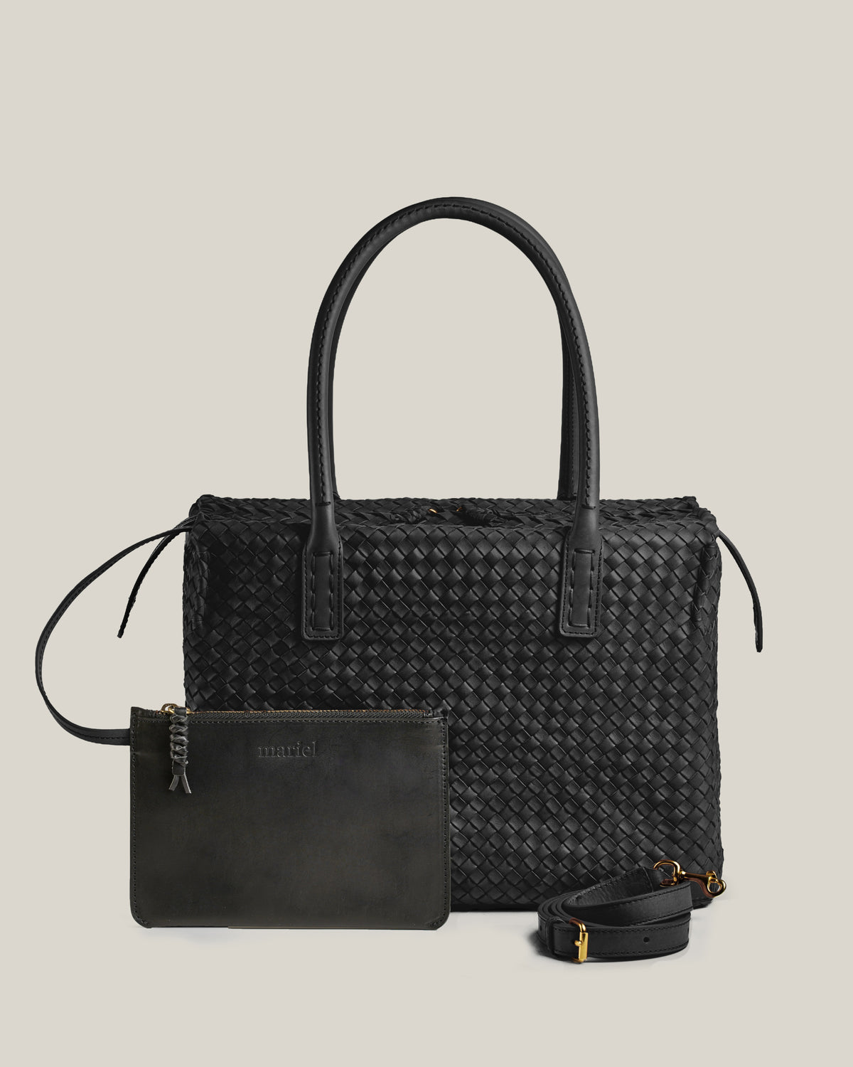 Box L - Bauletto grande in vacchetta intrecciata nera