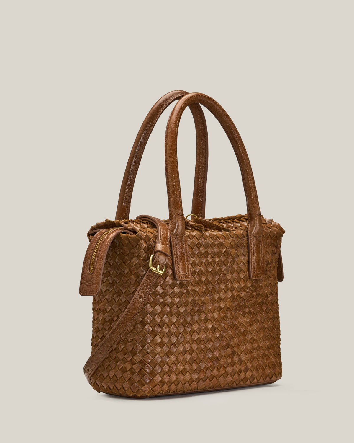 Box M - Bauletto medio in pelle intrecciata cuoio