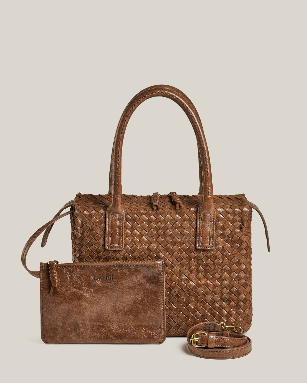 Box M - Bauletto medio in pelle intrecciata cuoio