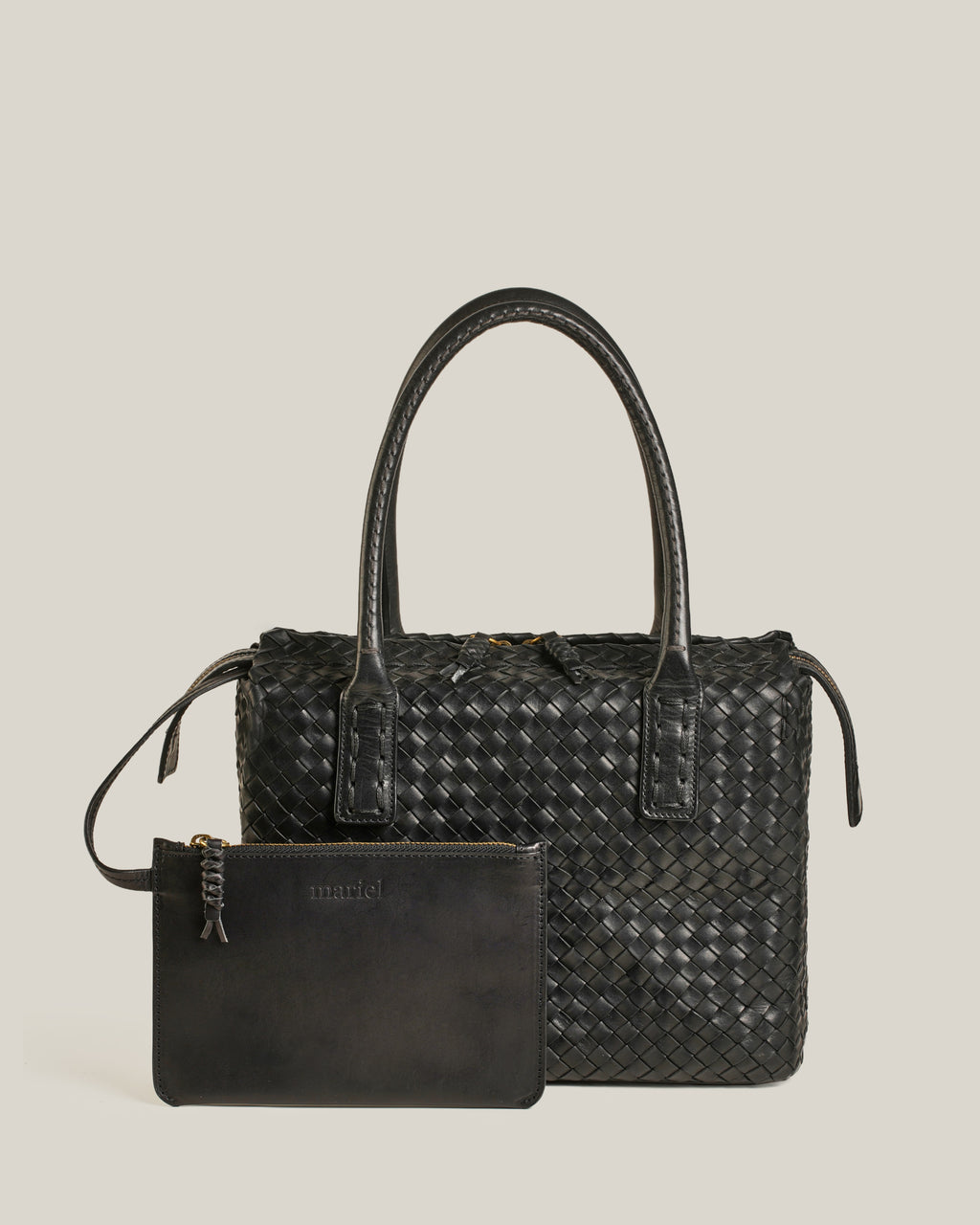 Box M - Bauletto medio in vacchetta intrecciata nera