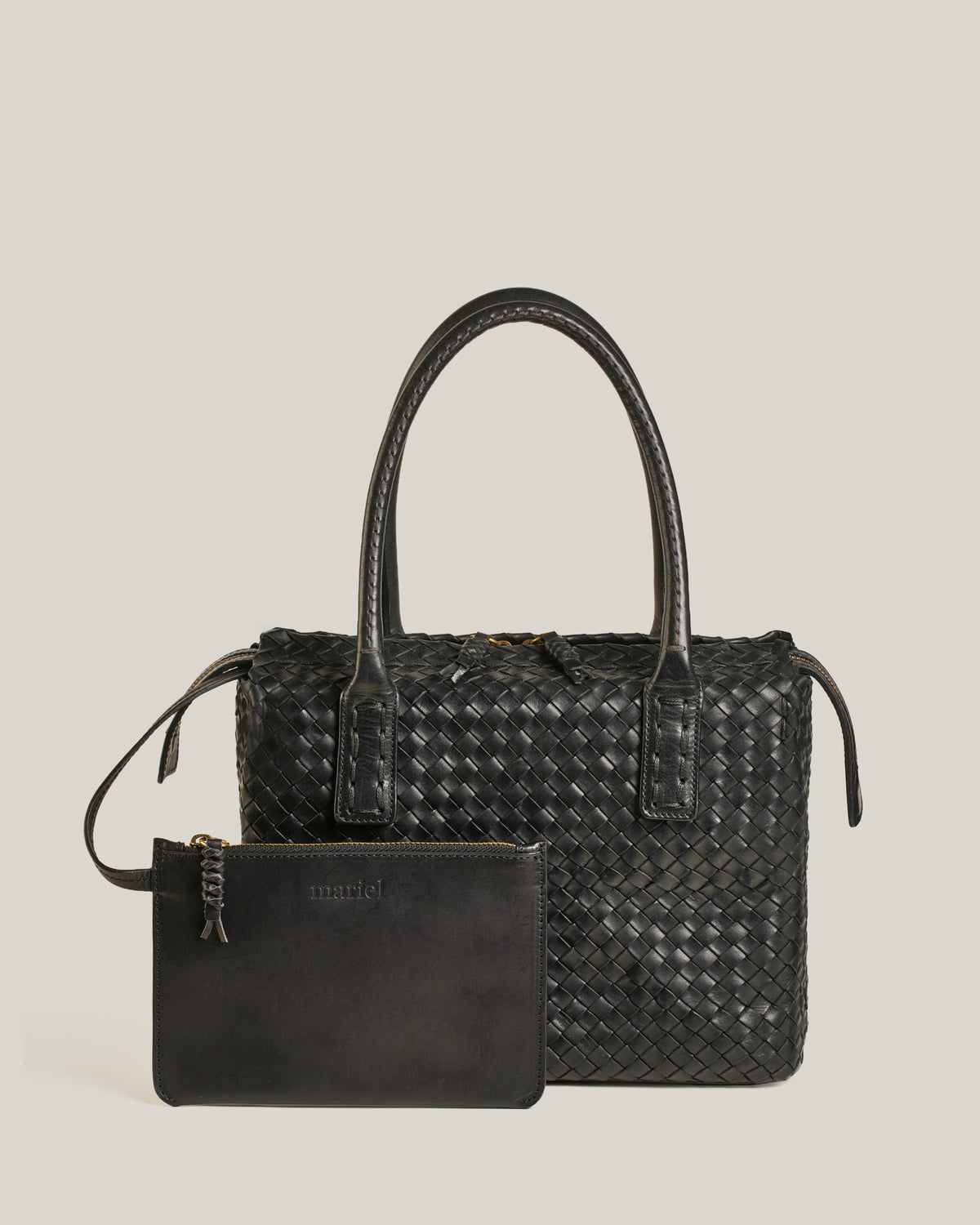 Box M - Bauletto medio in vacchetta intrecciata nera