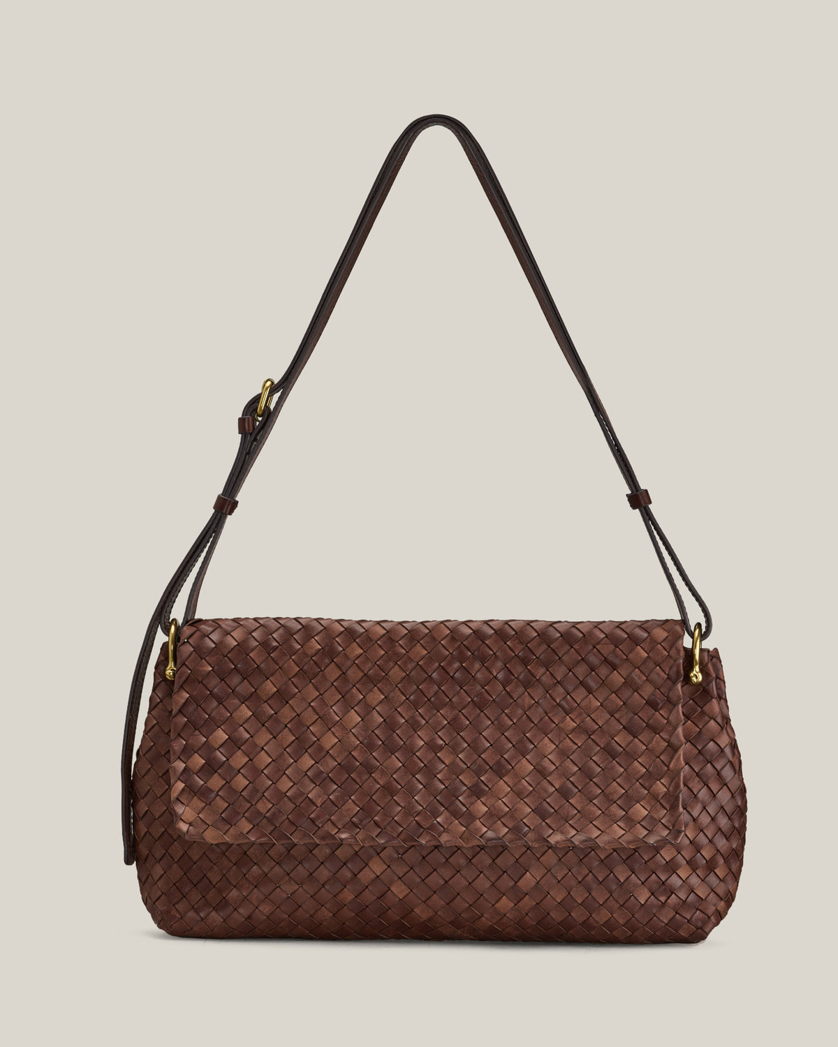 Coco -Flap bag intrecciata in vacchetta choco