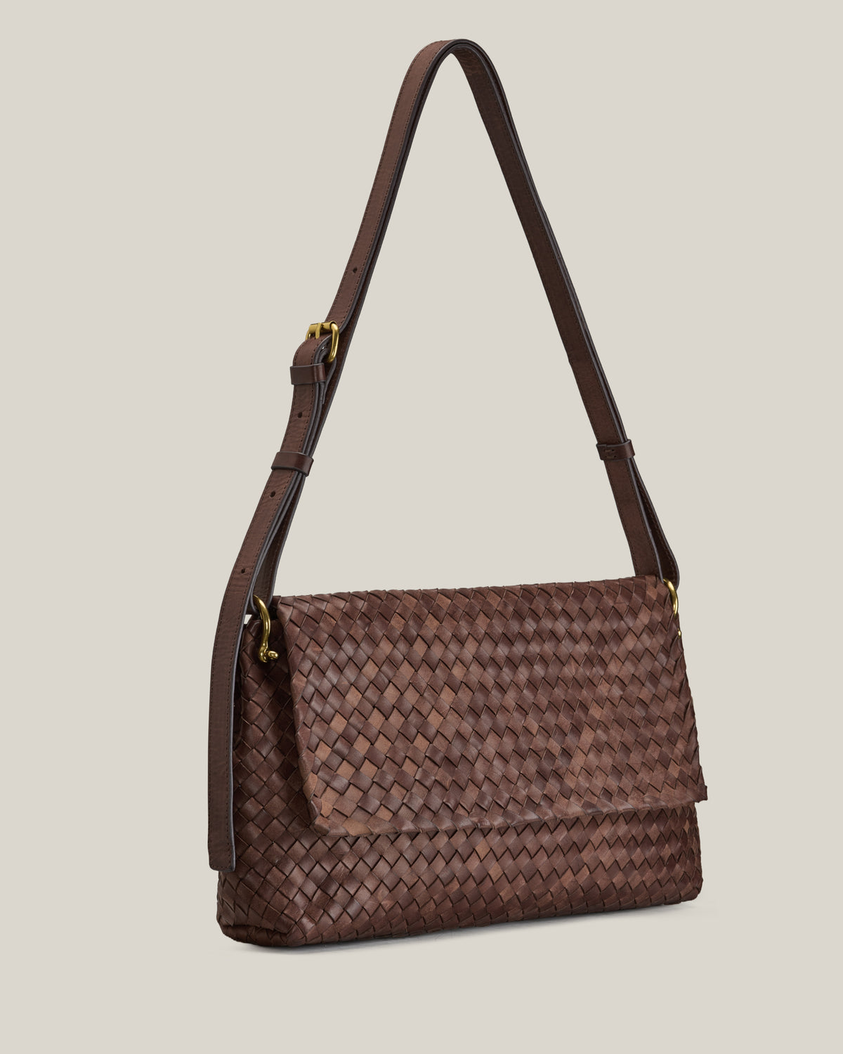 Coco -Flap bag intrecciata in vacchetta choco