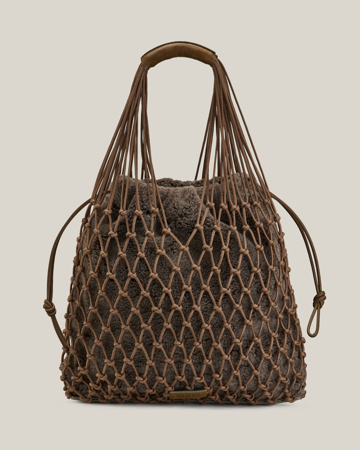 Elisa- Borsa fango intrecciata in cotone e fur