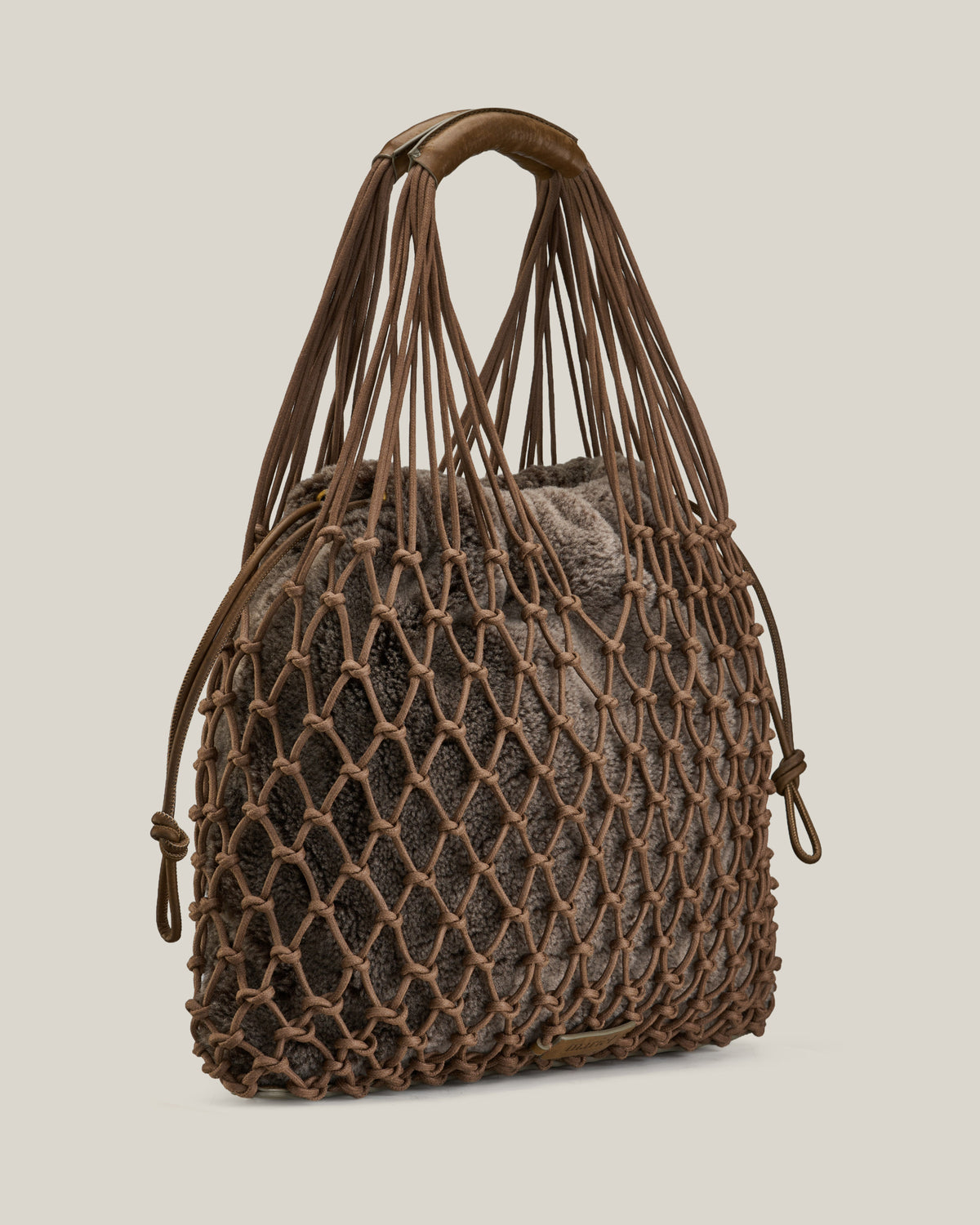 Elisa- Borsa fango intrecciata in cotone e fur