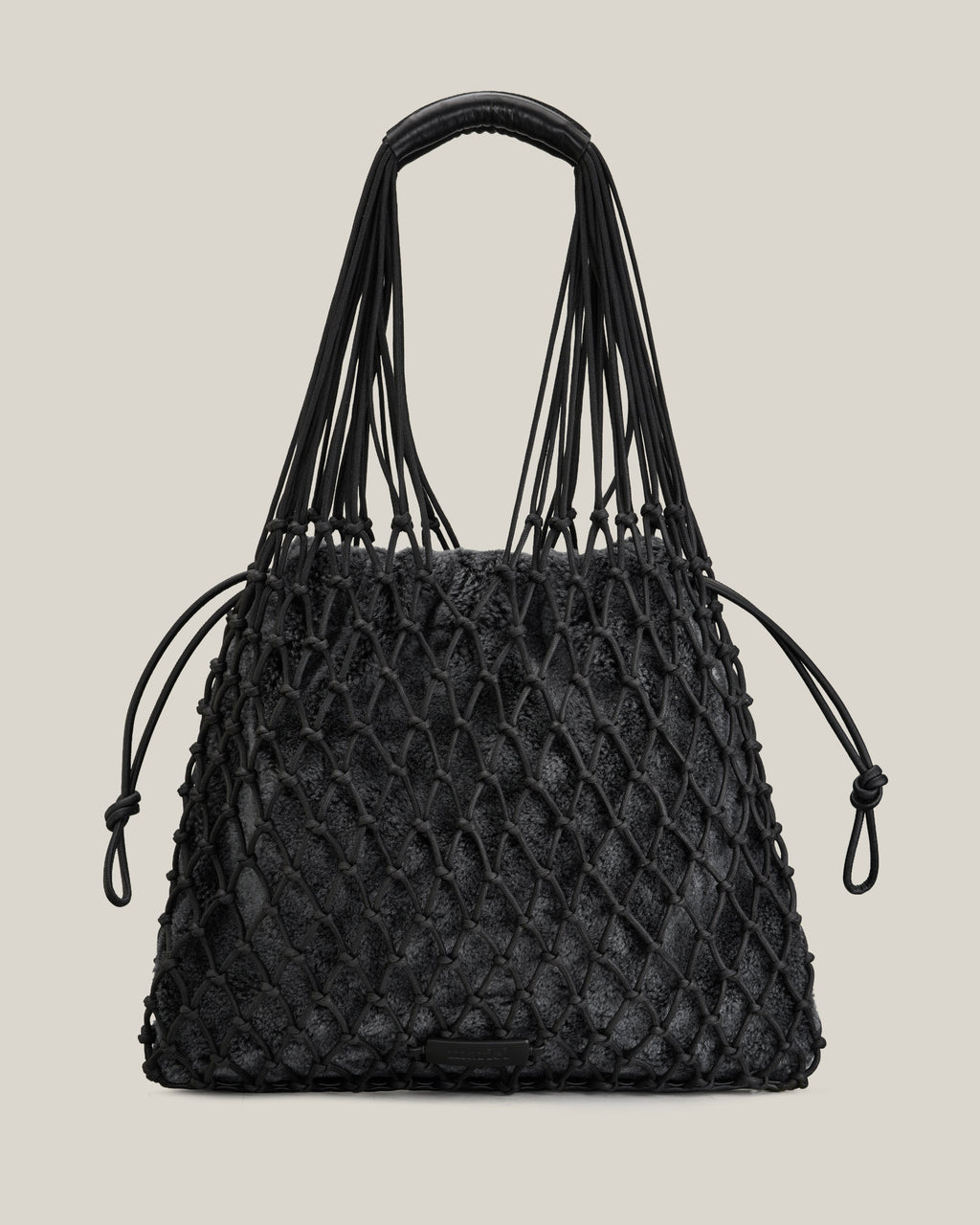 Elisa- Borsa grey intrecciata in cotone e fur