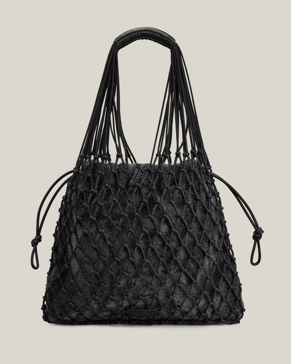 Elisa- Borsa grey intrecciata in cotone e fur