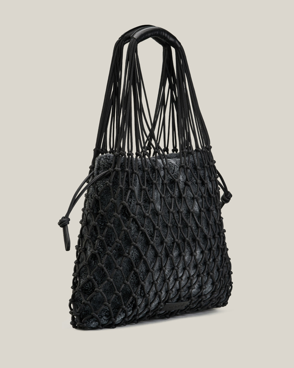 Elisa- Borsa grey intrecciata in cotone e fur