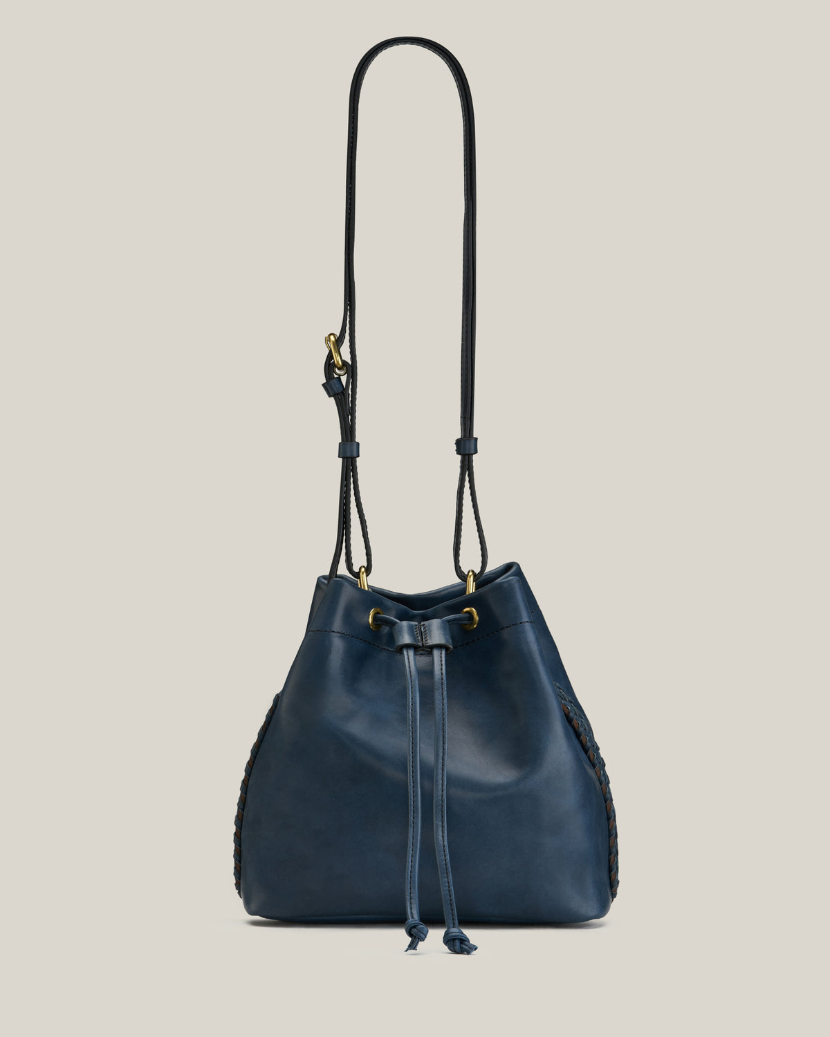Puck-Puck – Borsa secchiello in vacchetta navy