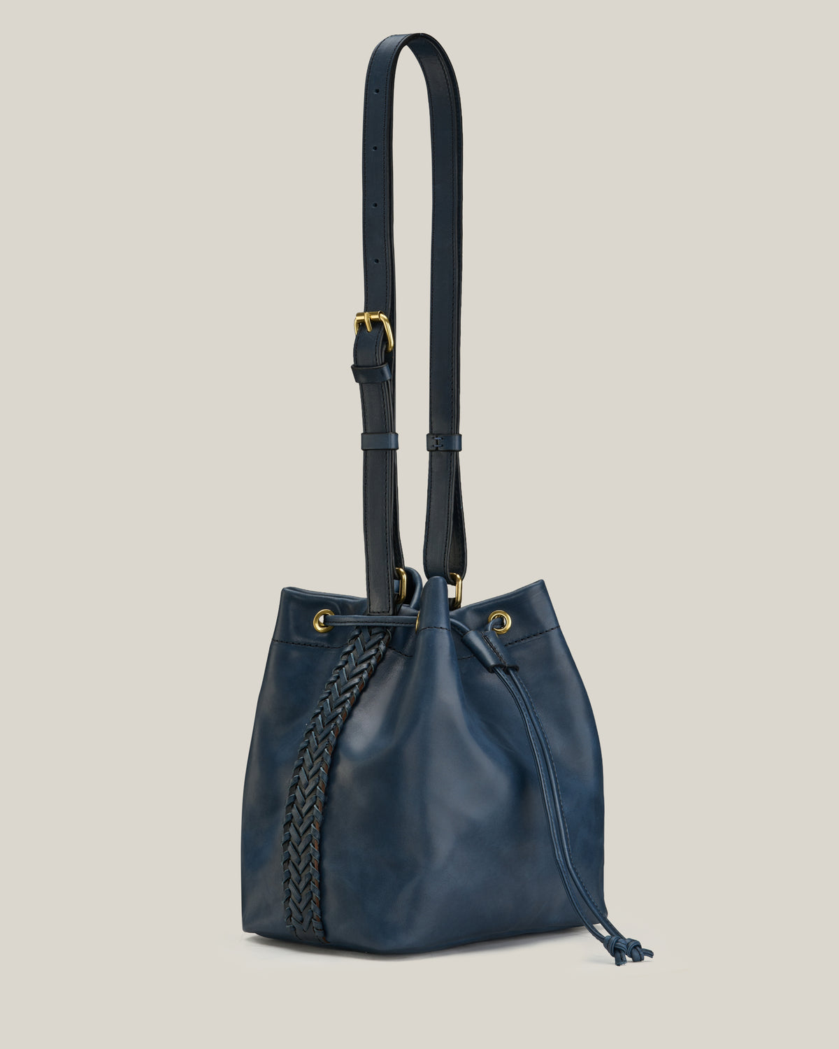 Puck-Puck – Borsa secchiello in vacchetta navy