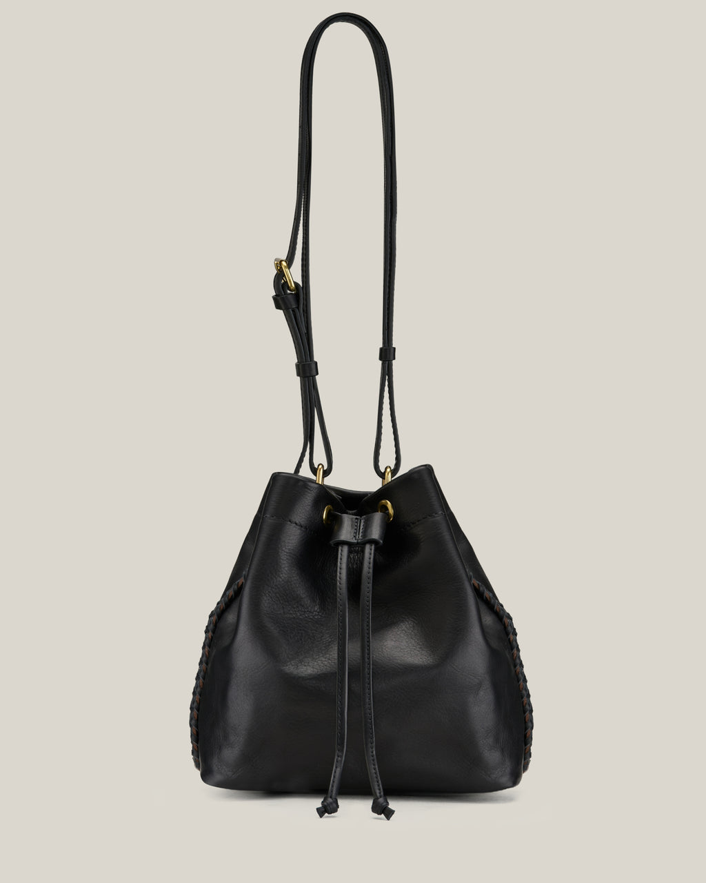 Puck-Puck – Borsa secchiello in vacchetta nera