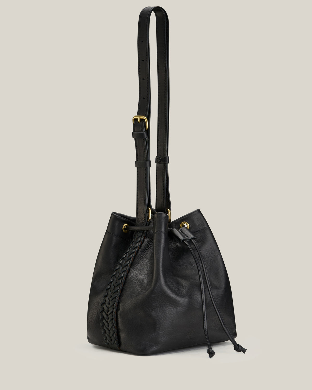 Puck-Puck – Borsa secchiello in vacchetta nera